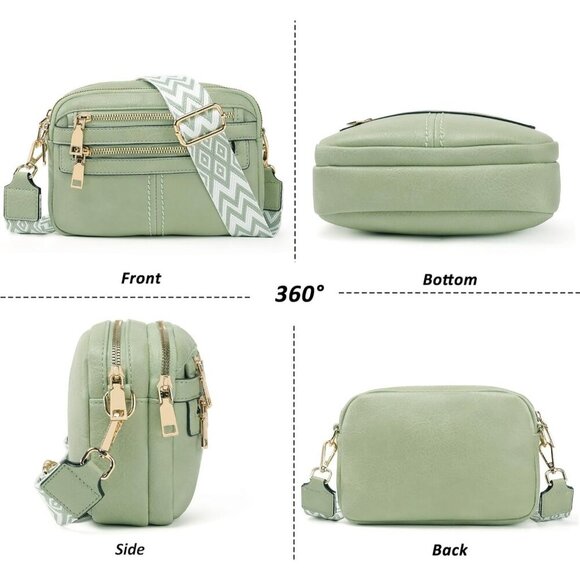 6-Pocket Crossbody Bags for Women Vegan Leather Handbags Light Green Travel Bag - Picture 3 of 7